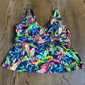 Lands End Womens Navy Bright Floral Tankini Swim Suit Top Plus Size 3X 24W-26W
